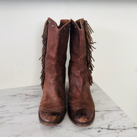 Diego Luxury Brown Leather Fringe Sides Western Boots Women’s Size 9 - Picture 2 of 10